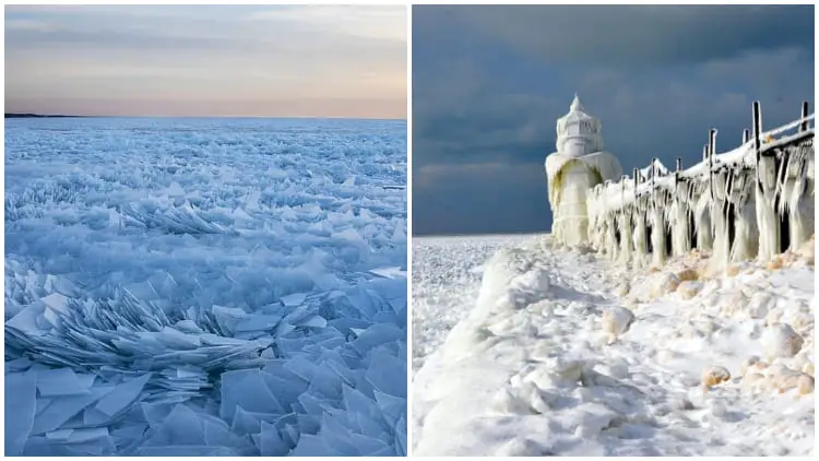 Frozen Lake Michigan Turns into Enchanting Winter Wonderland